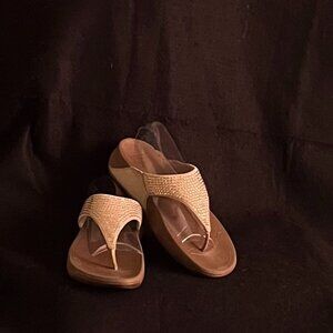 Beige Rhinestone Thong Sandals for Women - Sparkle Detail